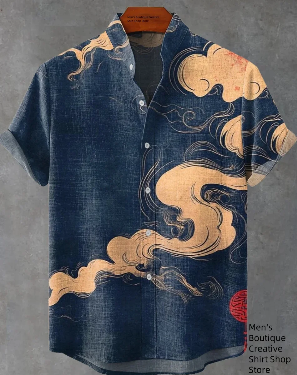 남성용 스트라이프 하와이안 셔츠 캐주얼 반소매 탑 루즈한 의류 패션 빈티지 여름 셔츠 빠른 배송