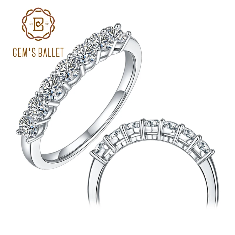 GEM'S BALLET 14K White Gold Moissanite Jewelry 0.7Ct VVS1 Classic Style Moissanite Diamond Eternity Band Ring For Women