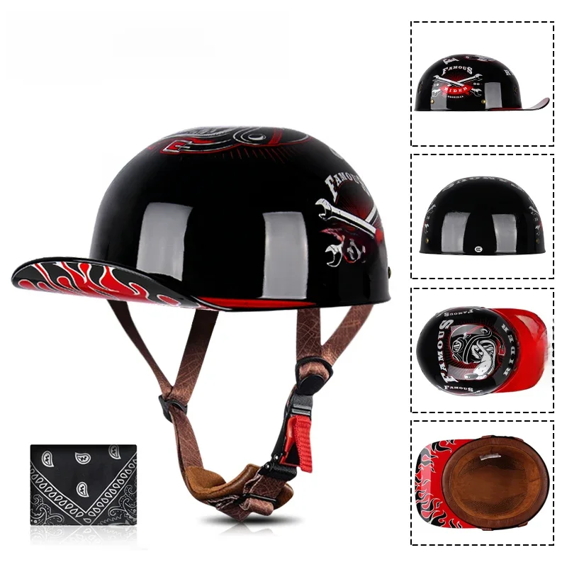 AliExpress NONE 2024 Open Face  Adult Summer Retro Bicycles Vintage Half Helmet Baseball Cap Helmets Children Riding Motocross Men Women Kid