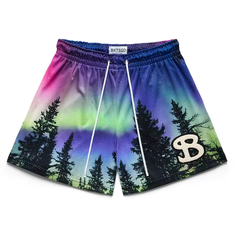 BUCKETQUAD Basketball Shorts Men's Northern Lights Summer Breathable Speed Drying Outdoor Sports Running Training Beach Shorts