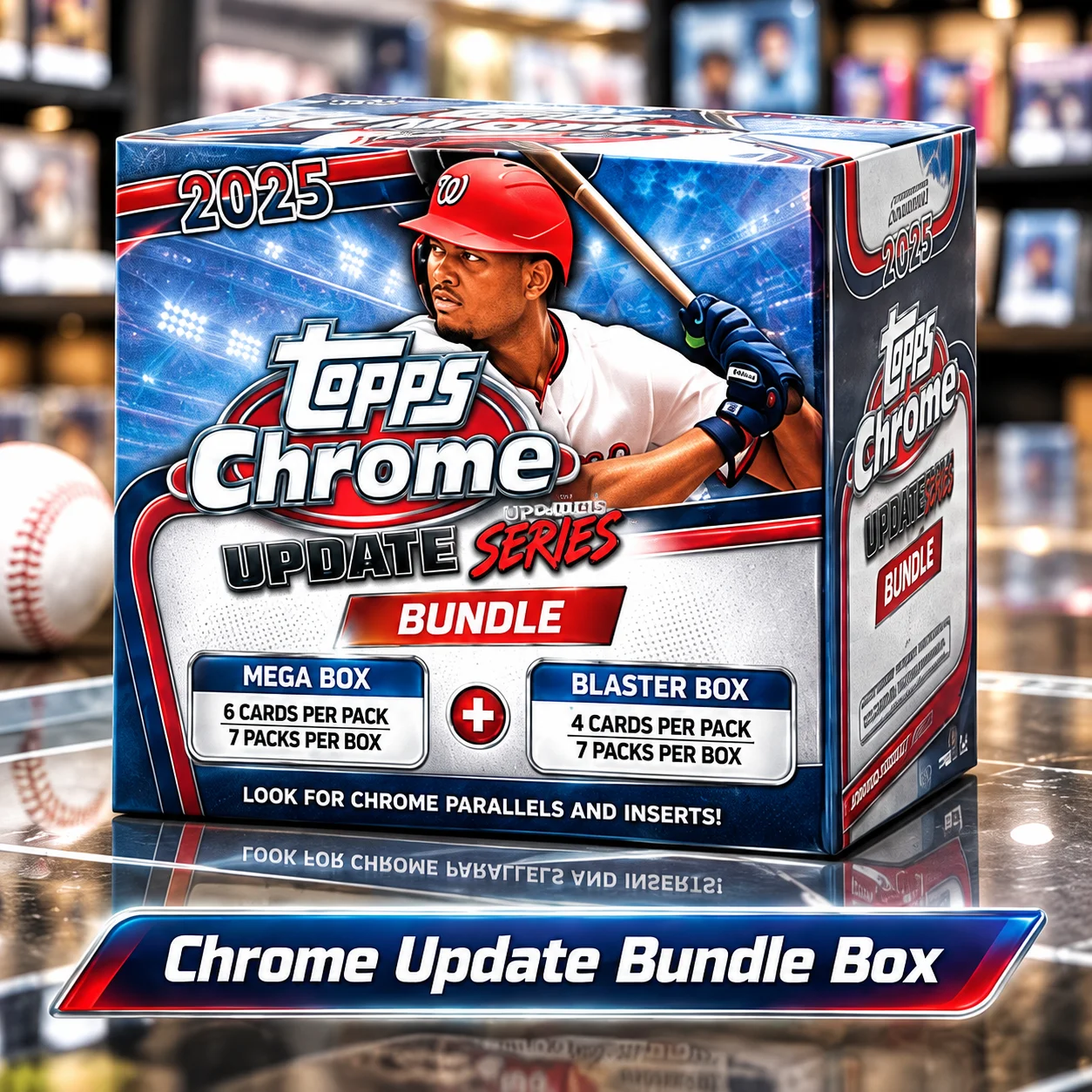 2025 Topps Chrome Update Series Baseball Mega Box With 2025 Topps Chrome Update Series Baseball Blaster Box, 70 Cards MLB Baseball Trading Cards Bundle, Look for 3 Refractor, 3 Raywave, 10 X-Fractor, 4 Sepia Parallels And 6 Inserts on Average