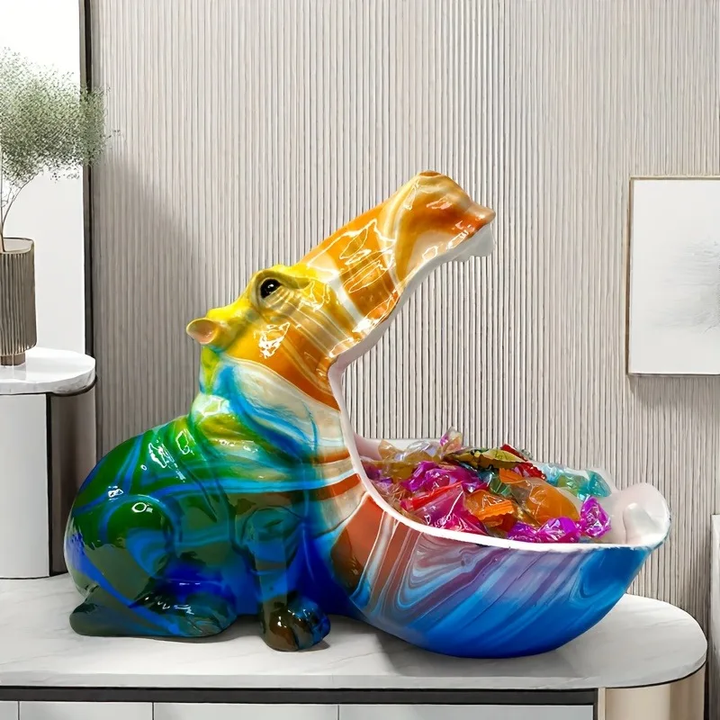 Gradient Orange Blue Pearl Hippo Storage Tray European Desktop Decor Key Candy Holder Valentine Easter Holiday Opening Gift