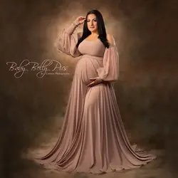 Modest Plus Size Pregnant Split Maternity Dress for Photography Long Sleeve Photoshoot Robe Photoshoot Dresses Women Baby Shower