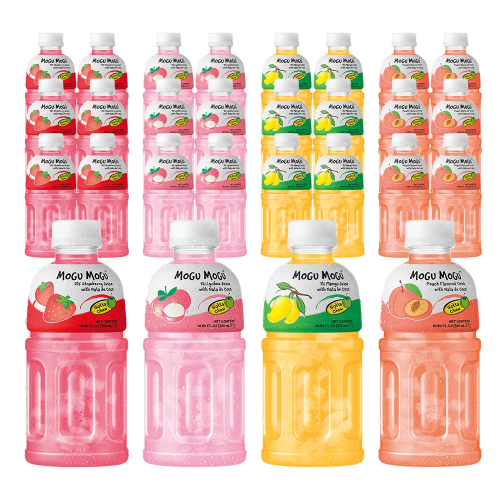 Mogumogu 4 Sabores (Fresa + Rico + Melocotón) 320ml X 24 Piezas