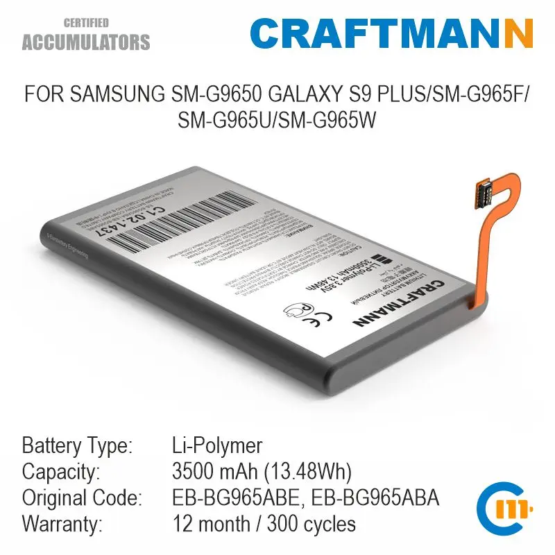 Craftmann Battery for SAMSUNG SM-G9650 GALAXY S9 PLUS/SM-G965F/SM-G965U/SM-G965W (EB-BG965ABE/EB-BG965ABA)