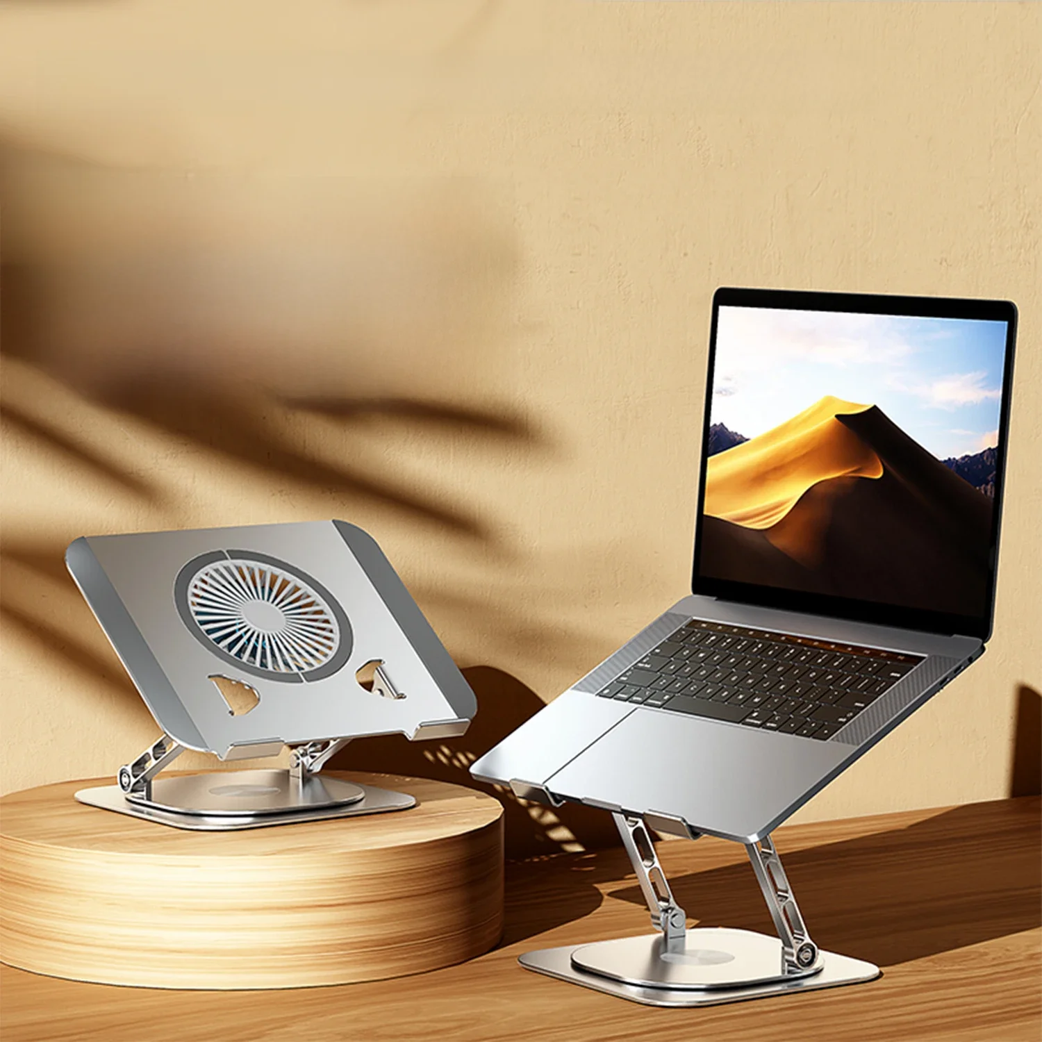 Support pour ordinateur portable 360 ° Support de refroidissement rotatif pour tablette en alliage d'aluminium, avec ventilateur pliable, Support de radiateur, ascenseur antidérapant pour 7-17