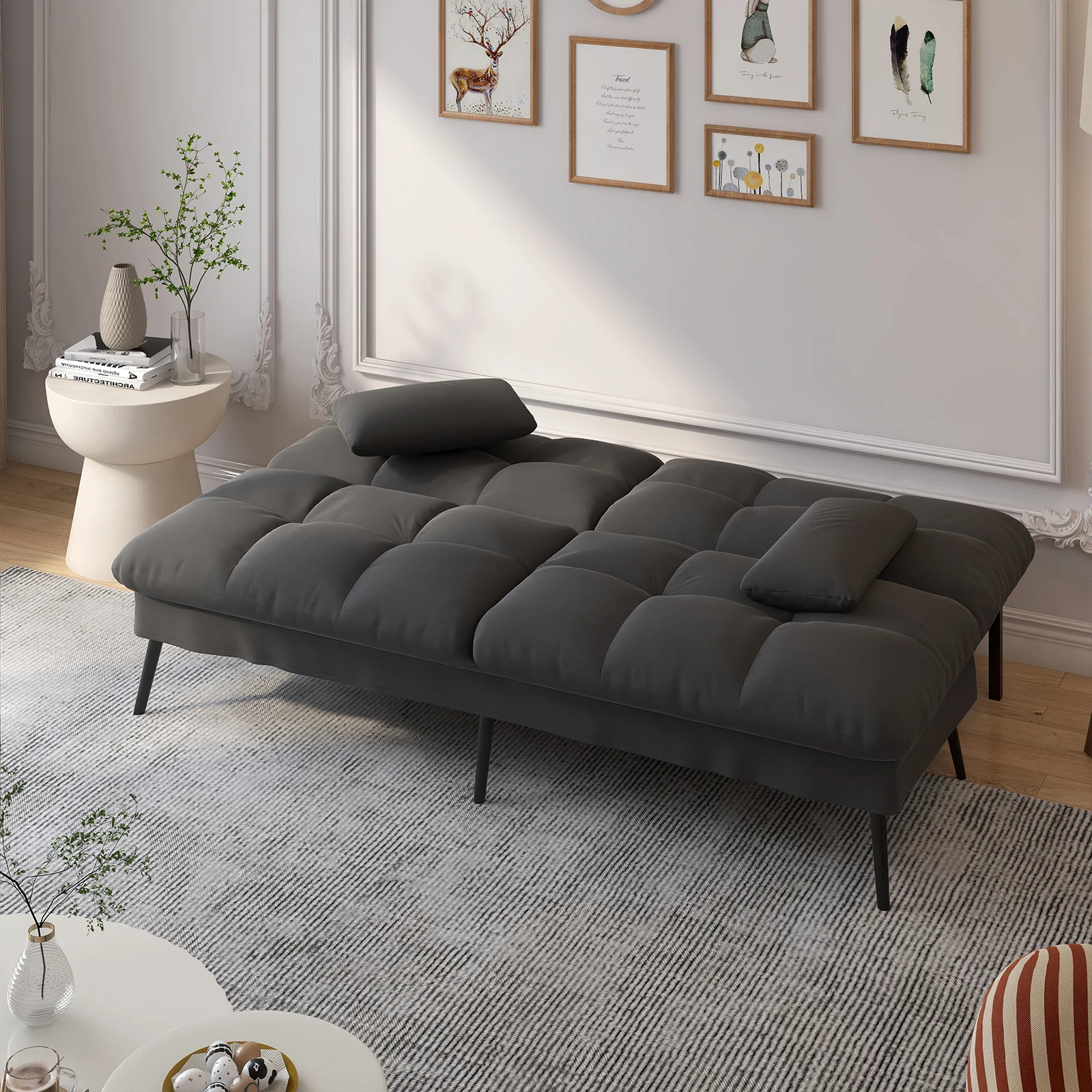 COMHOMA Schlafsofa mit Schlaffunktion, Futonbezug ausklappbar, Ecksofa, Gästesofa 3-Sitzer mit Verstellbarer Rückenlehne, Stoff – Detail 14