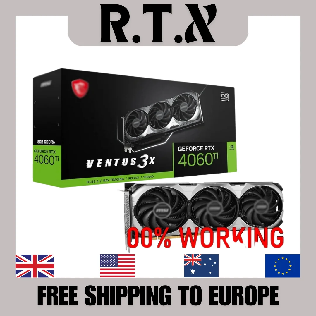 2024 USED RTX 4060 TI VENTUS 3X 8G OC Graphics Card GDDR6 8GB Video Cards GPU 128Bit NVIDIA RTX 4060TI 8G PCIE4.0 Core