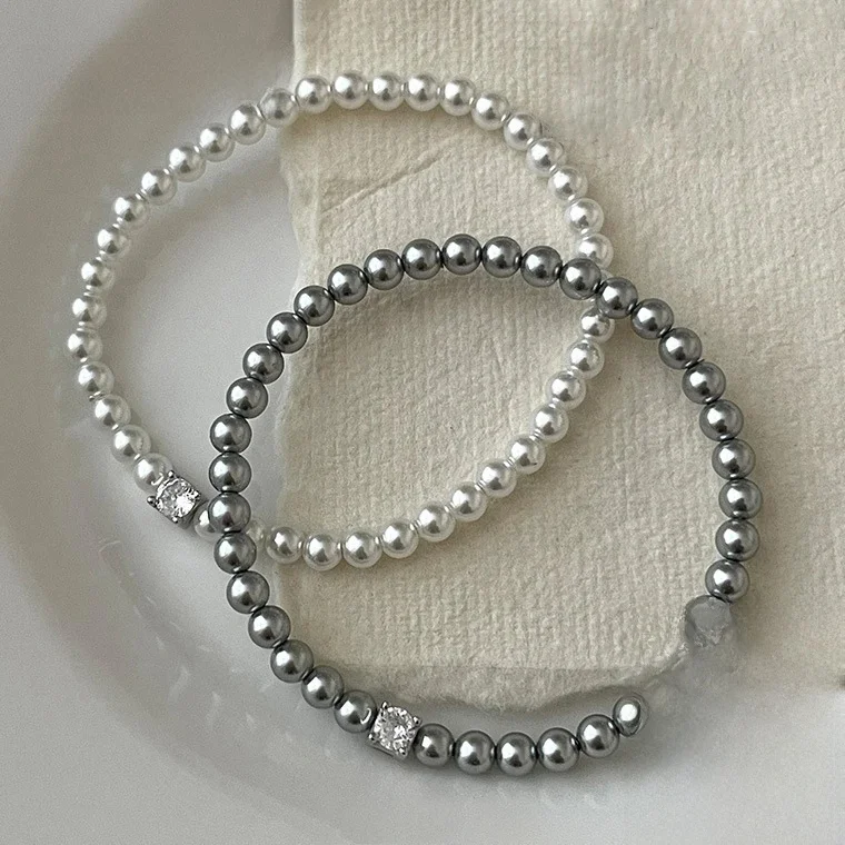Prawdziwa 925 Sterling Silver cyrkonia muszla perła okrągła bransoletka z wisiorkiem dla kobiet modna piękna biżuteria elastyczna lina akcesoria — zdjęcie 2