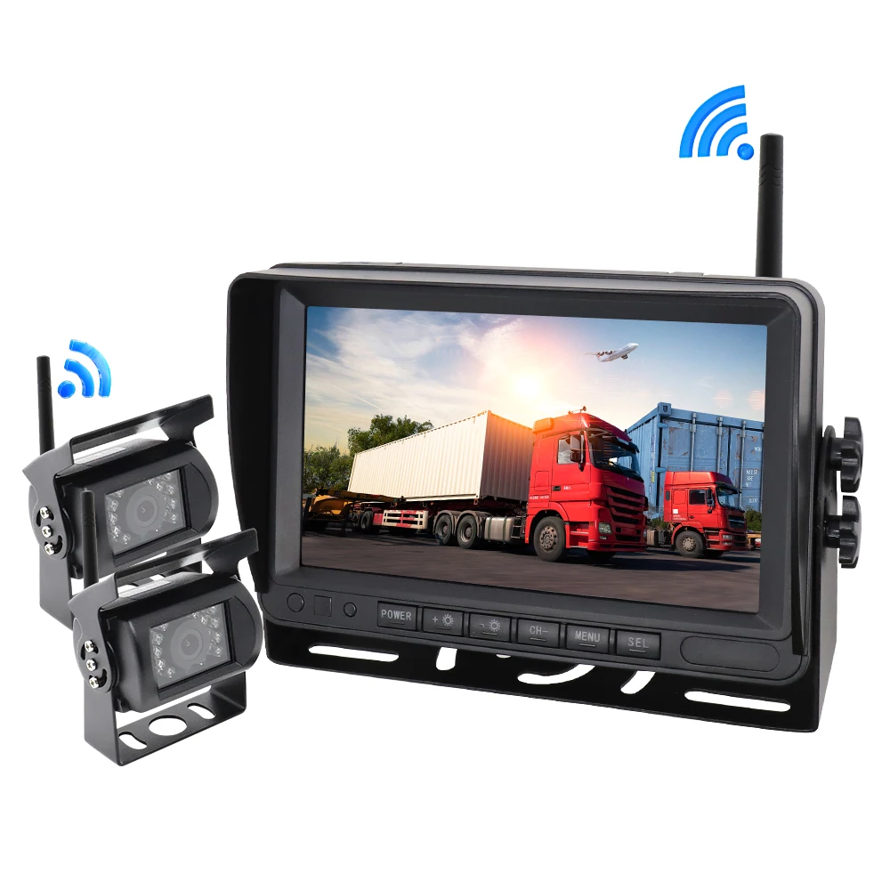 

7-дюймовый беспроводной экран грузовика с CMOS ИК-камерой ночного видения заднего вида, подключением к Wi-Fi и дисплеем парковки для транспортных средств
