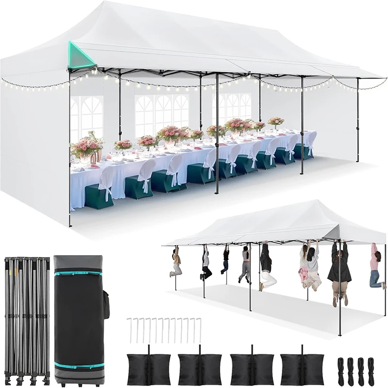 10x30FT Pop Up Canopy Tent with Awning,Heavy Duty Canopies | Easy Pop Up Wind Waterproof Commercial Outdoor Gazebos UPF 50+ Vendors Wedding Tents for Parties Carpa with Carry Bag