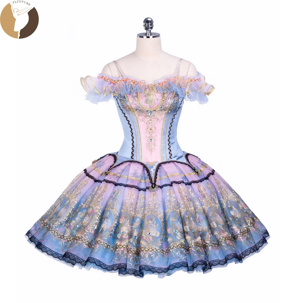 FLTOTURE Women Ballet Variations  La Fille Du Pharaon Act 3 - First River Costume 10 Layers Romantic Tutu Mermaids Skirt QW1383