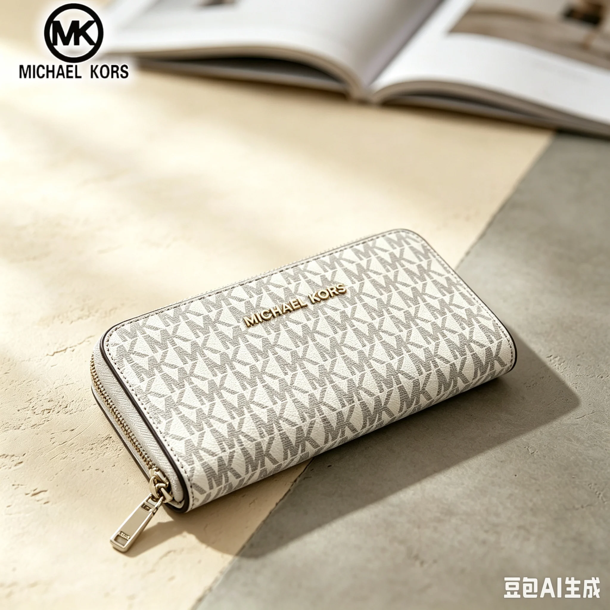 MICHAEL KORS Women's Casual Fashion Long Zipper Wallet MK Classic Letter Flower Wallet Multi functional Wallet Card Bag view 3