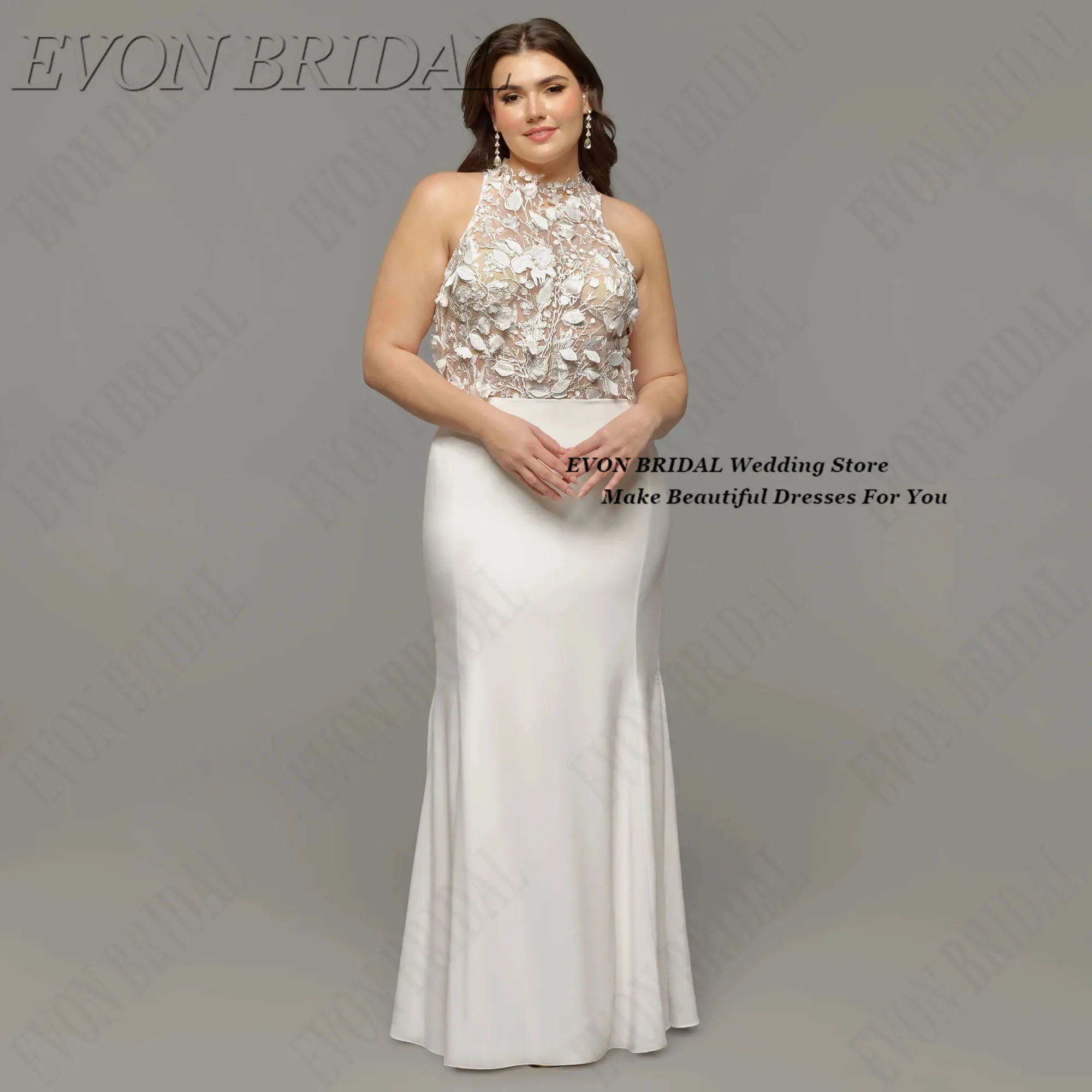

Sexy Plus Size Wedding Dresses Backless Mermaid Woman Bride Dresses Appliques Women Party Wedding Gowns EVON BRIDAL Customized