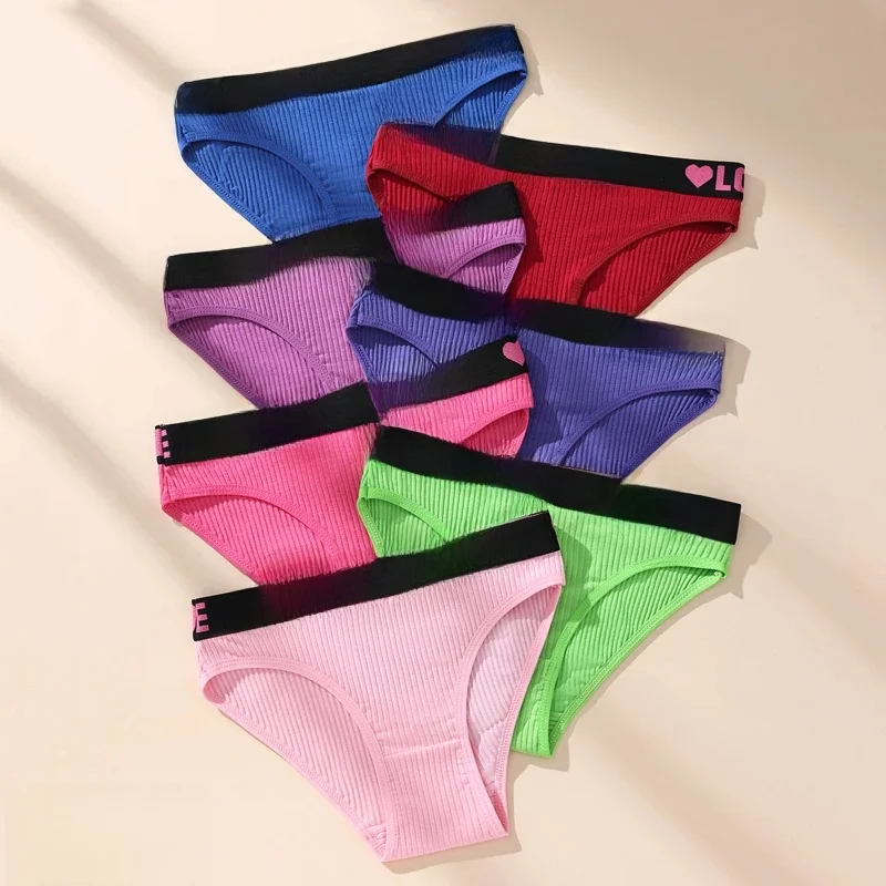 7 pièces culottes en coton pour femmes sous-vêtements respirants Sexy femme confort Lingerie taille basse culottes doux rayé dames slips XS-L