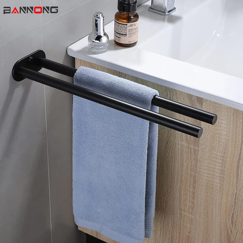 Bathroom Towel Rack Stainless Steel Holder Wall Black Double Towel Rack Hand Bar Towel Hanger Ladder Holder Bathroom Accessories