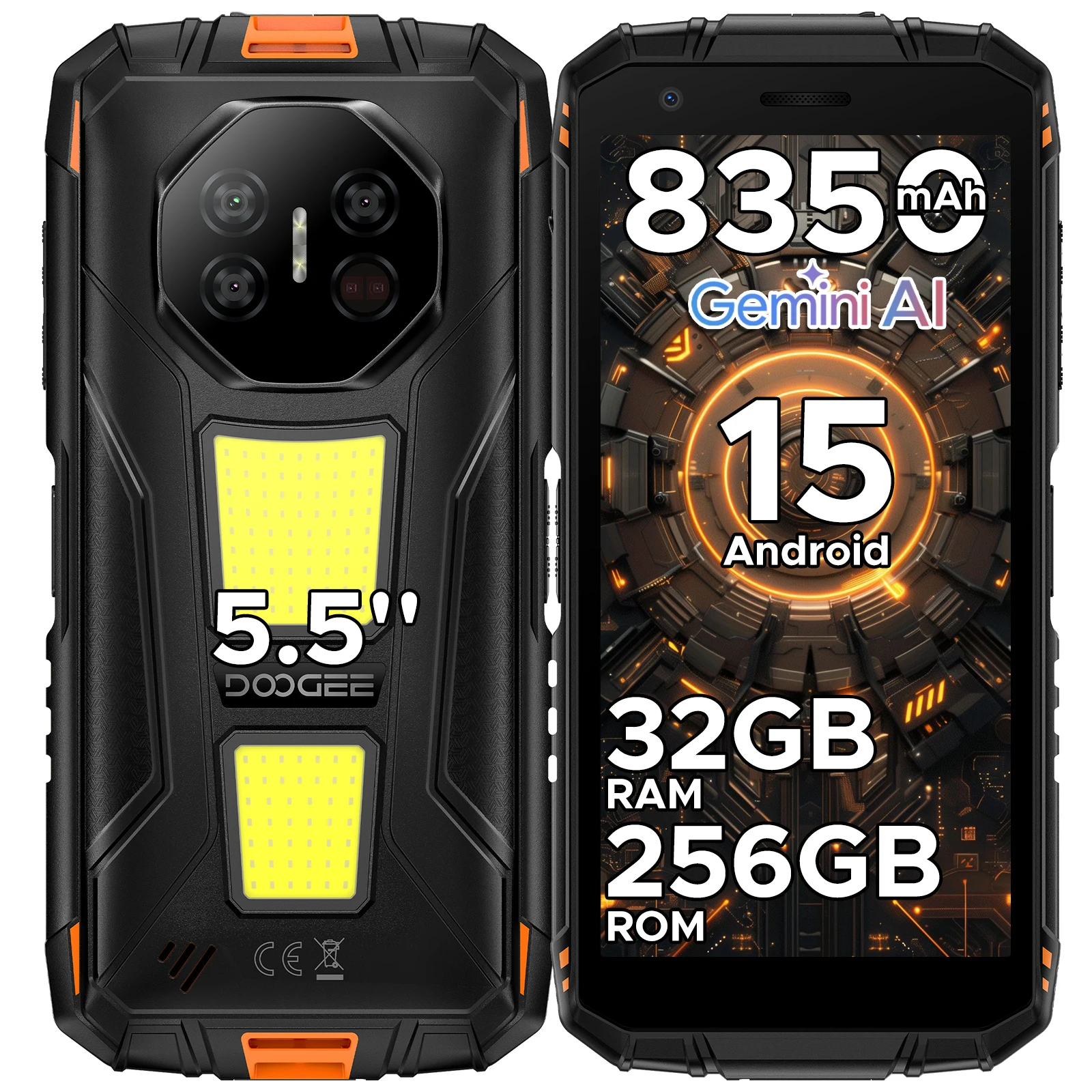 DOOGEE Fire 3 Max robuuste telefoon 32 GB + 256 GB 5,5 "HD + display Campingverlichting 8350 mAh UNISOC T7250 48 MP NFC Android15