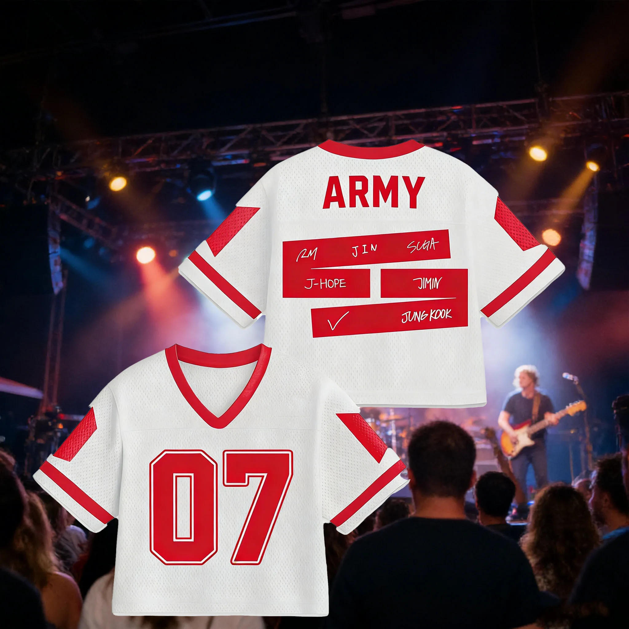 Maglia da calcio stile K-pop Y2K 2026 con stampa 07, top in rete a maniche corte con scollo a V, crop top casual da donna per streetwear estivo