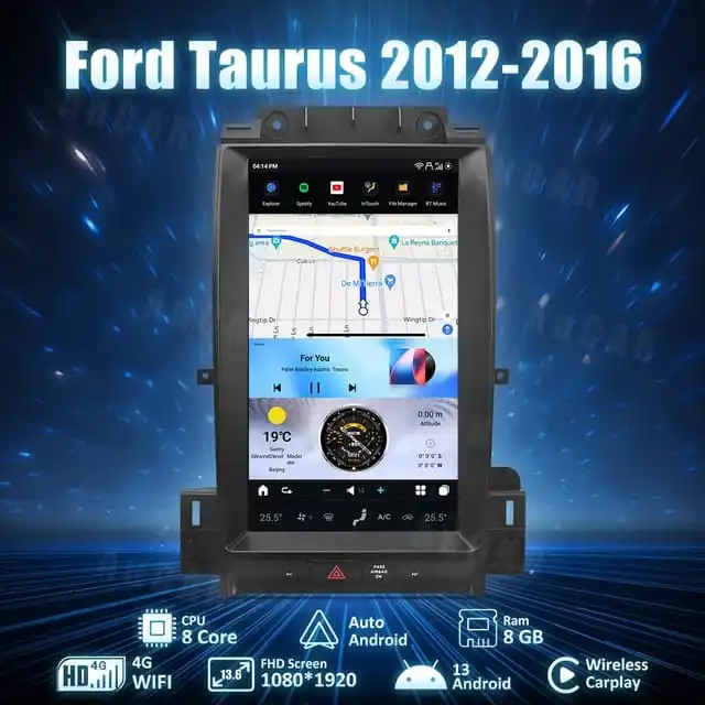 Aucar 13.6'' Tesla Screen Car Radio GPS Navigation Android 13 Multimedia Stereo Player Car Video DVD For Ford Taurus 2012-2016