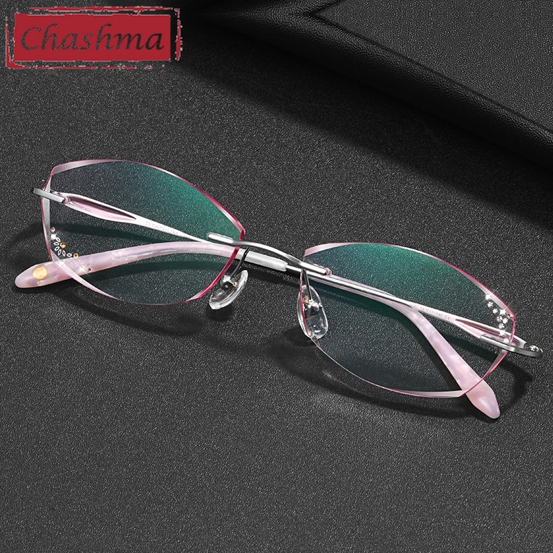 Chashma Prescription Glasses Women Fashion Titanium Diamond Trimmed Rimless Decoration Spectacles Eyeglasses Frames Tint Lenses