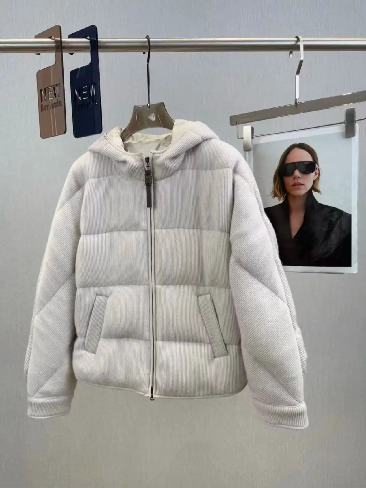 

Women's luxurious autumn-winter hooded cashmere down jacket