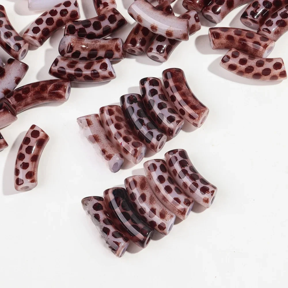 Grand Tube léopard en acrylique de 11mm, 10 pièces, grosses perles en bambou courbé, amples pour bricolage, Bracelet, collier, accessoires de fabrication de bijoux