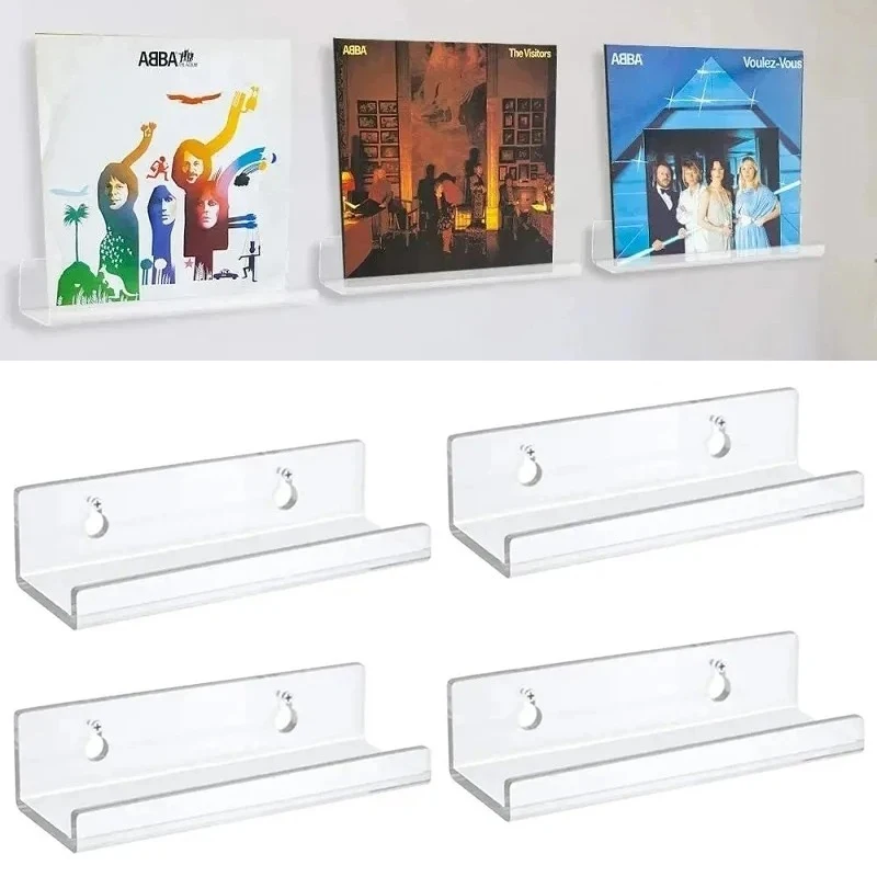 Support mural en acrylique pour disques vinyles, étagère transparente pour vinyles, support flottant pour LP de 4/7/12 pouces, support de rangement pour albums CD, décoration de la maison (4/8 pièces)