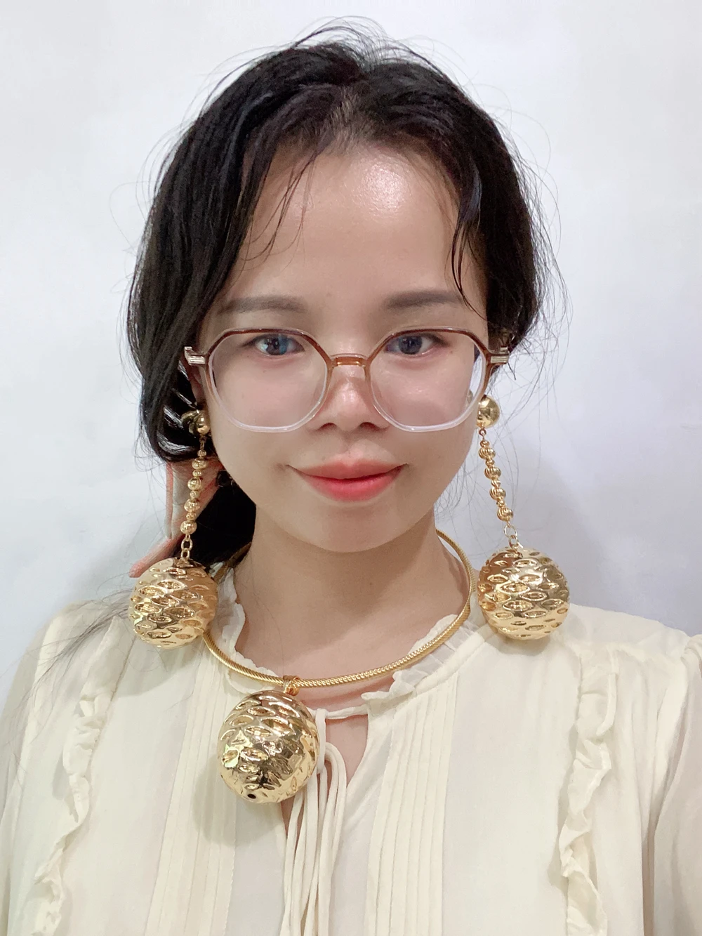 Yulaili Unique Design Chunky Gold Plated Walnut Shaped Statement Earrings And Necklace Set For Women Fashion Vintage HK1499