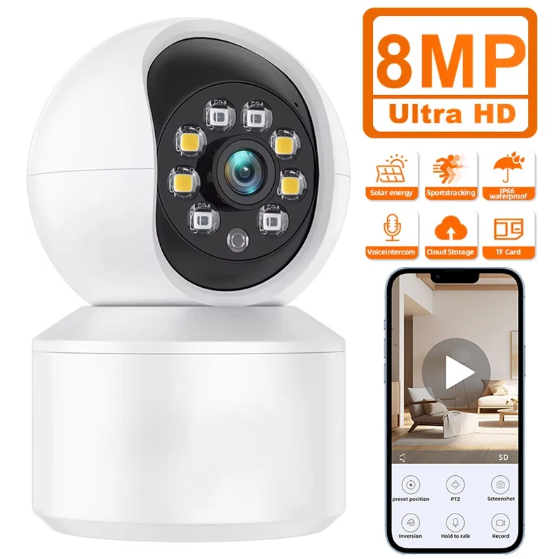 

8MP WIFI Camera Security Protection Pet Baby Monitor Full Color Night Vision Automatic Tracking Two-Way Audio Surveillance Cam