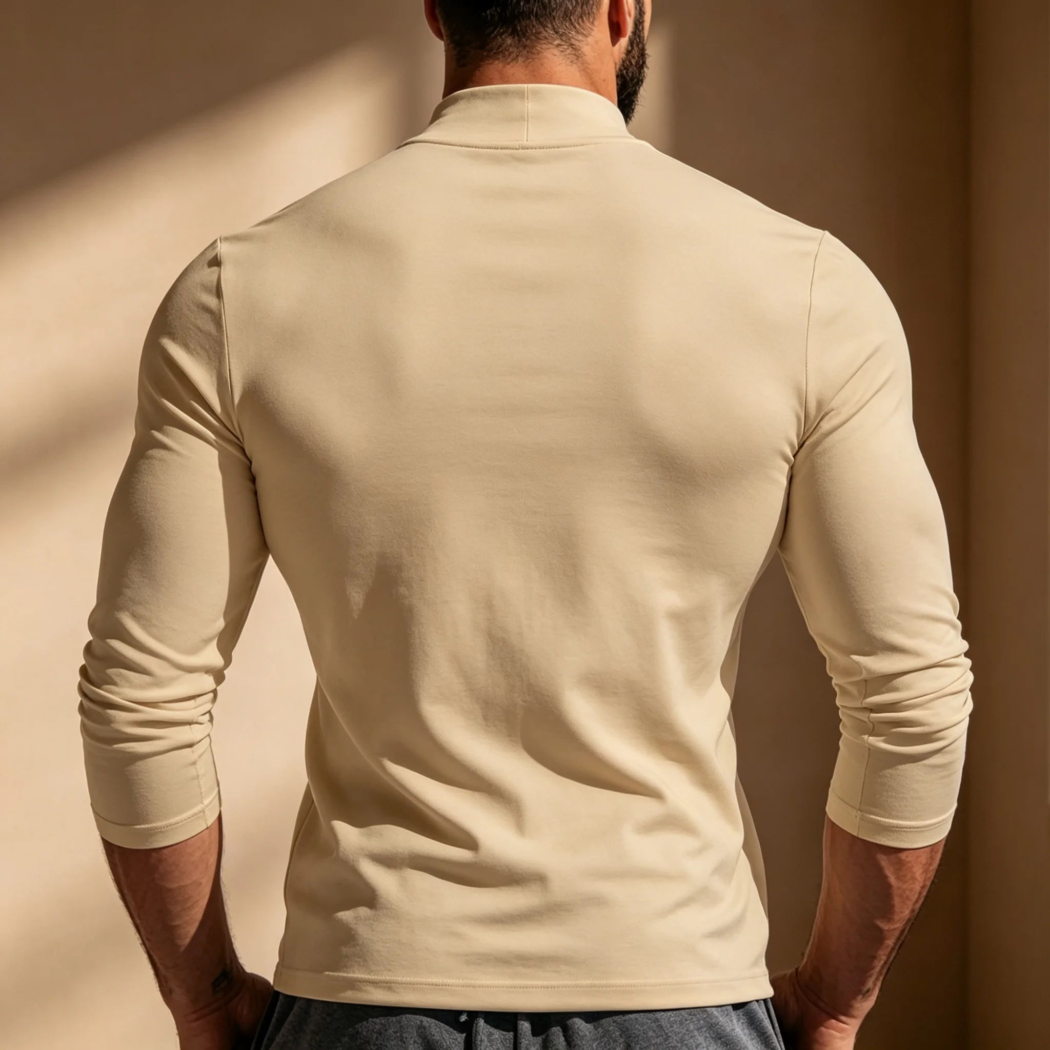 Herren Mock Neck Langarm-Thermoshirts mit Los Angeles-Schriftzug, dehnbar, eng anliegend, als Basisschicht, lässiges warmes Unterhemd für den Herbst. – Detail 10