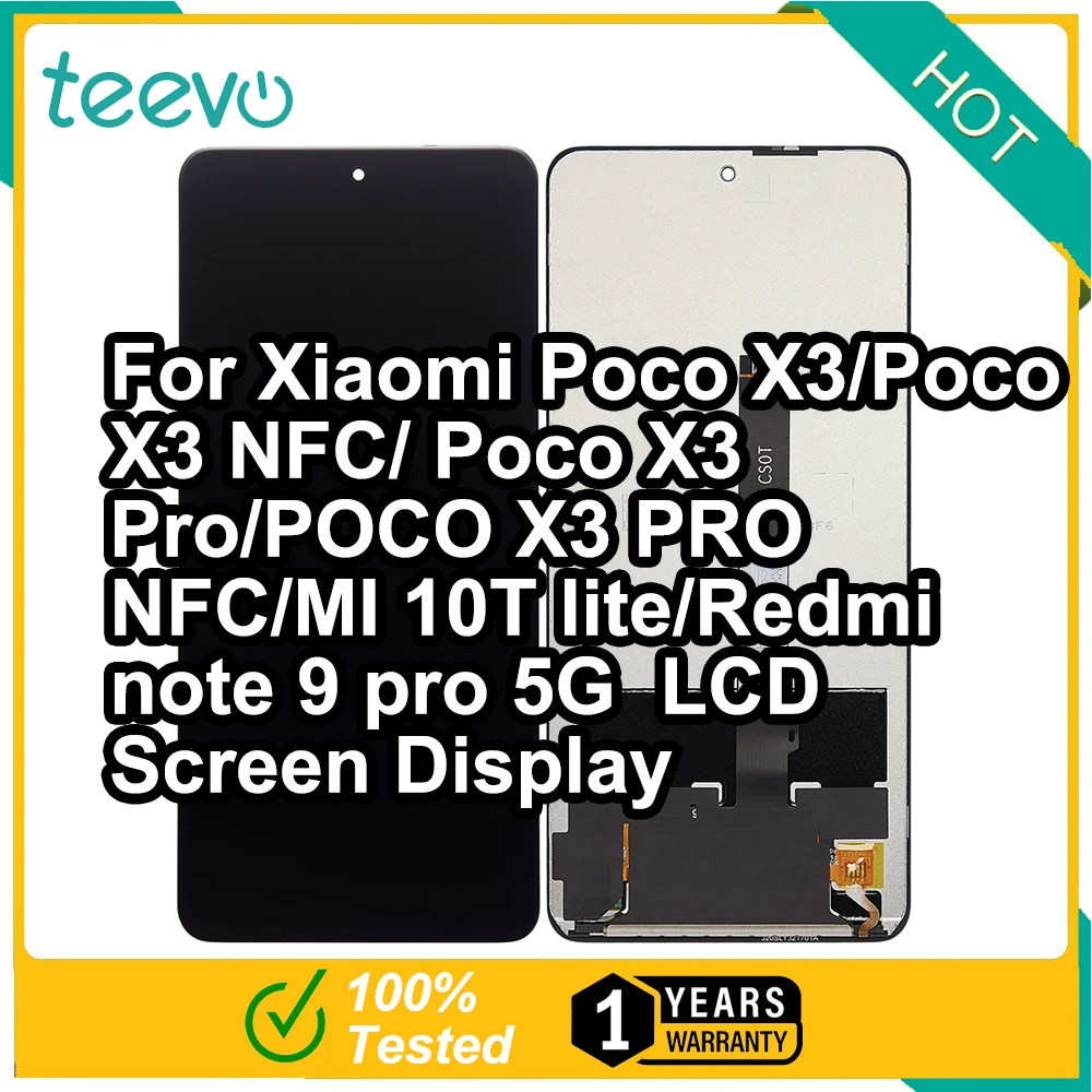 Teevo LCD For Xiaomi Poco X3/Poco X3 NFC/ Poco X3 Pro/POCO X3 PRO NFC/MI 10T lite/Redmi note 9 pro 5G Touch Screen Display Black