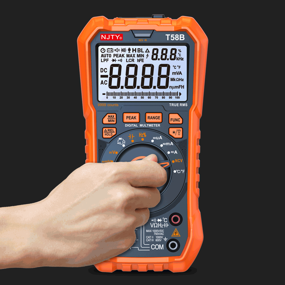 NJTY T58B T58C Digitalmultimeter 9999 Zählungen Auto Range LED-Blinkbuchse AC/DC Spannung Strom Induktivität Kapazität HZ TEMP – Detail 7