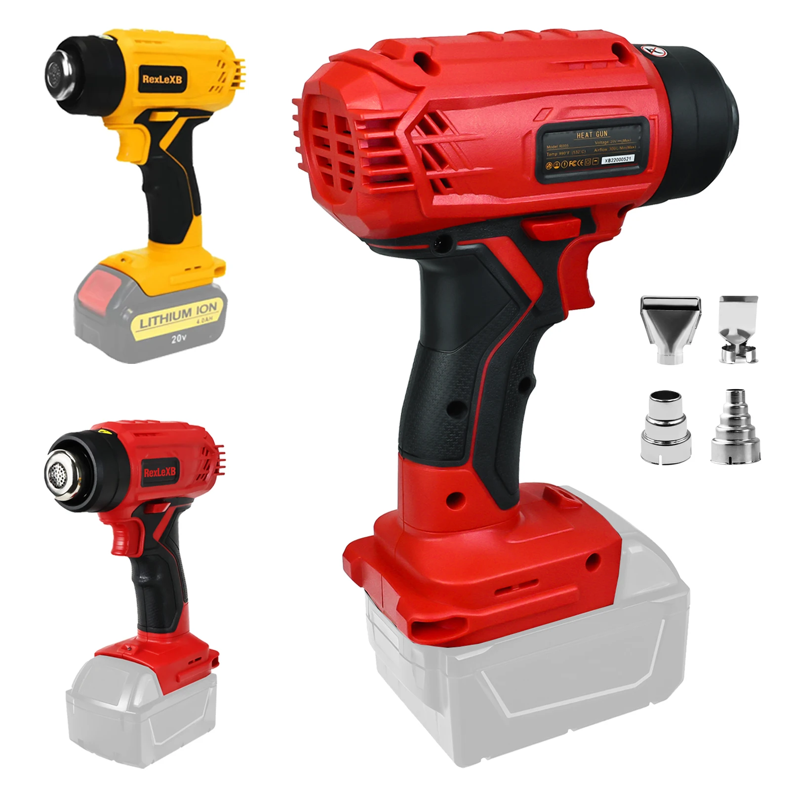 

Electric Heat Gun with 4 Nozzles Heat Shrink Wrapping Cordless Handheld Hot Air Gun for Dewalt/Milwaukee Battery (No Battery)