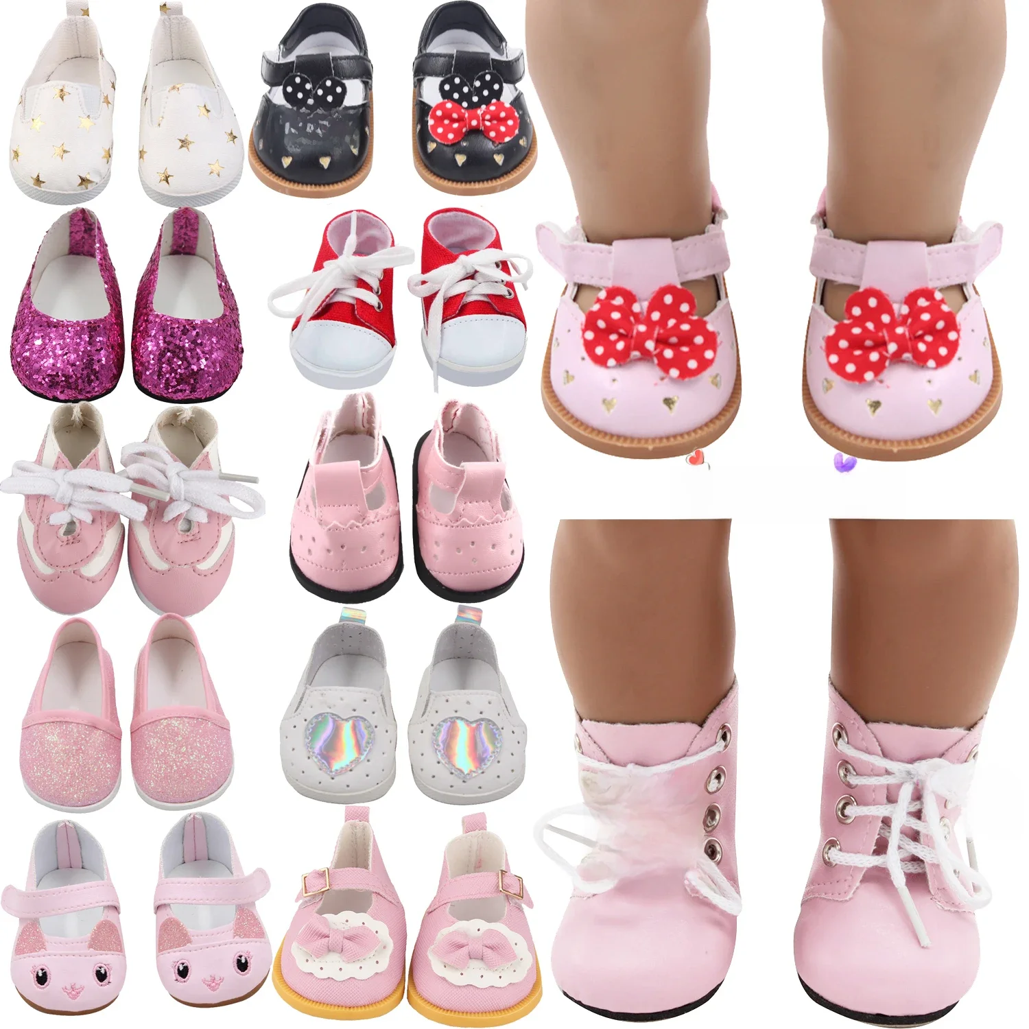 Botas artesanais para menina americana, 7 cm Roupas de boneca, Acessórios para bebê recém-nascido,
