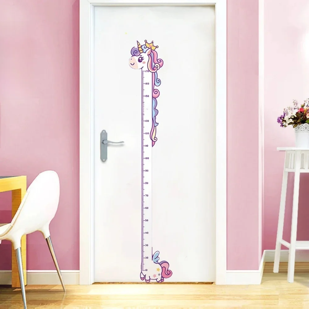 Autocollant de hauteur de dessin animé mignon, licorne dinosaure girafe, règle de mesure de la hauteur murale, autocollants pour chambre d'enfants, décor de maternelle