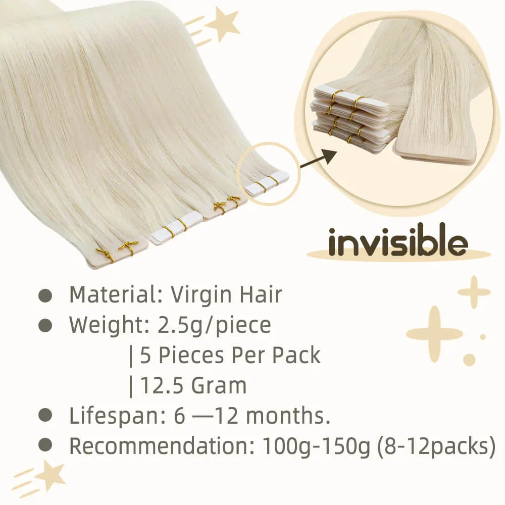 LaaVoo-Cinta de inyección Invisible en extensión de cabello, cabello humano Natural Real, 5 piezas, 10G y 12,5G, virgen inyectada