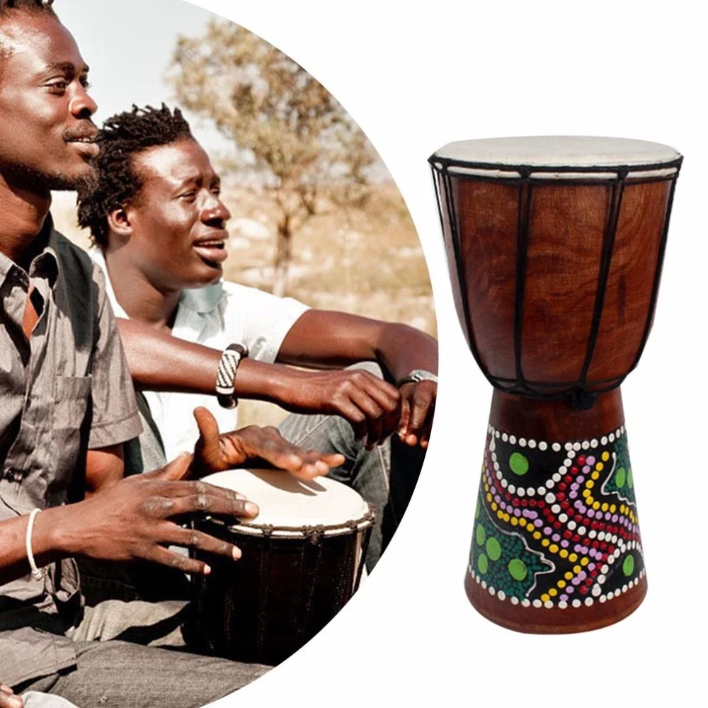 Tambour Djembe Africain en Bois Massif Sculpté à la Main, Peau de Chèvre, Tinging Musical Traditionnel Africain, 6 Pouces