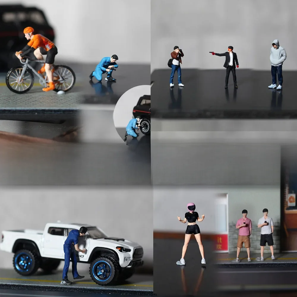 AliExpress MAK Painted 1/64 Cycling Boy Female rider Auto repair worker Leisure men Miniature Doll Model Mini