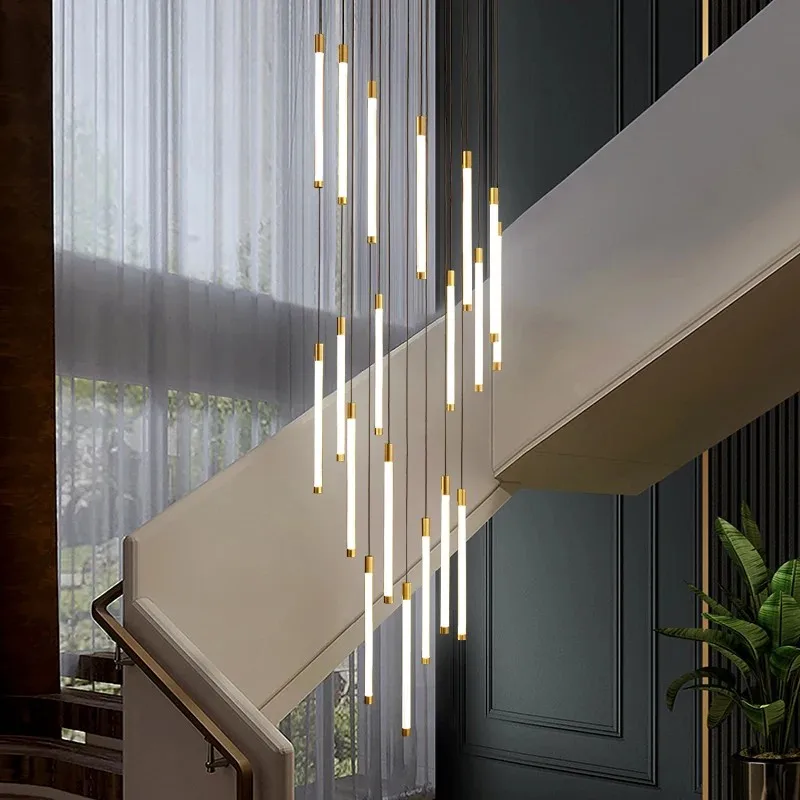 Imagem -04 - Lustre Moderno Criativo para Foyer Escadaria Iluminação Regulável Pendurado Luxuoso Dourado Preto Cromado Aço Inoxidável