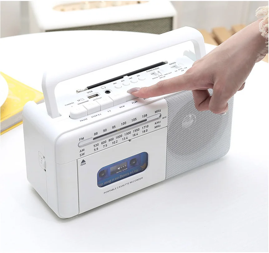 FM AM 라디오 클래식 레트로 아날로그 SD TF 음원 USB 포터블 카세트 플레이어 CMC-350F