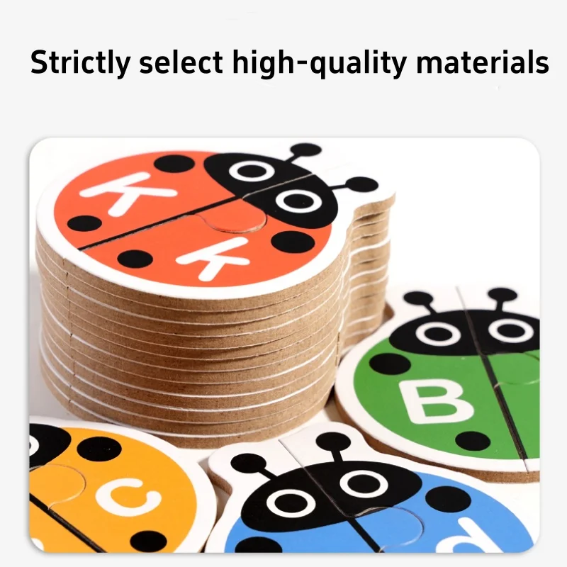 Montessori Matching Letters Fine Motor Toy Wooden Words Pairing Early Educational Toy Ladybug Cards Color Sorting Toys for Kids