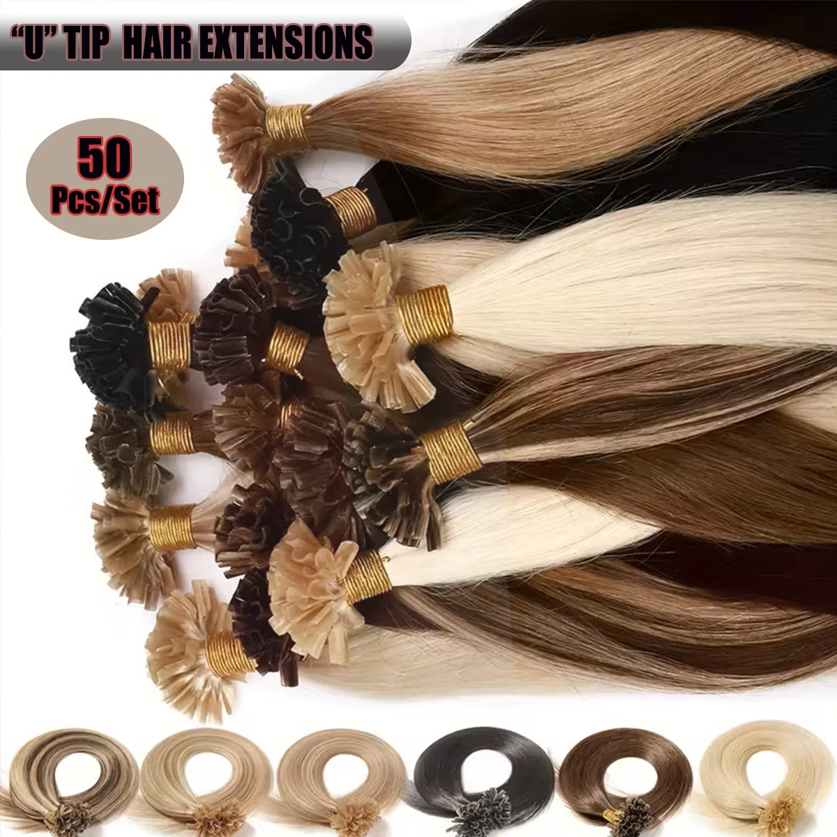 

U/ногтей, кератиновые кончики, наращивание человеческих волос, предварительно скрепленные волосы Fusion для добавления длины волос, объем 50 прядей/набор наращивания волос