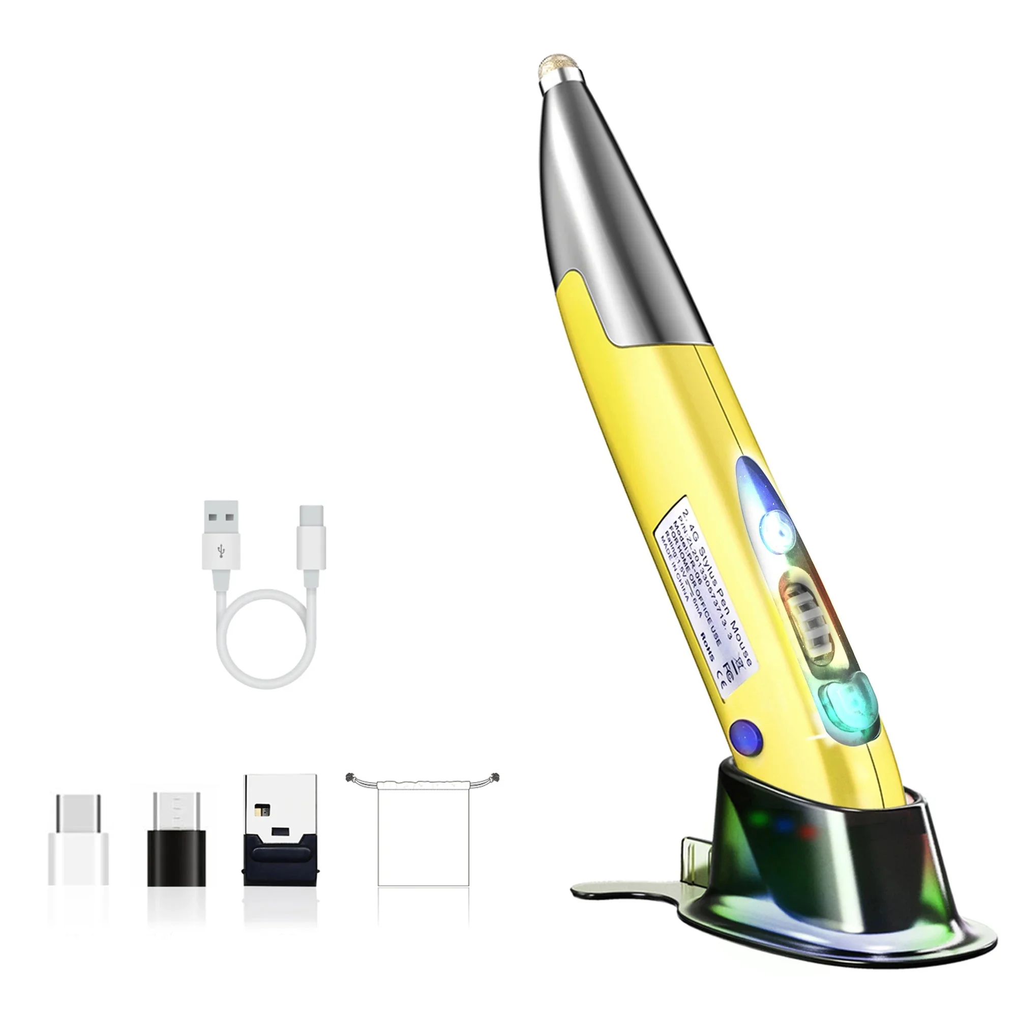 Stylo souris Bluetooth amélioré avec stylet, Mini souris de poche sans fil, Rechargeable, 1600 DPI, pour PC, ordinateur portable, tablette, téléphone, boîtier TV