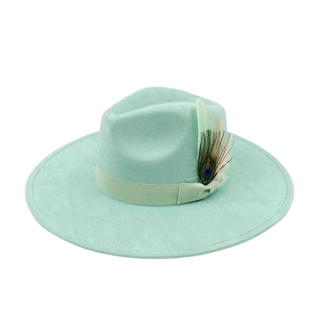 New suede fedora hats for men and women bow accessoriescolorful retro wide-brimmed church hatsjazz panama hats