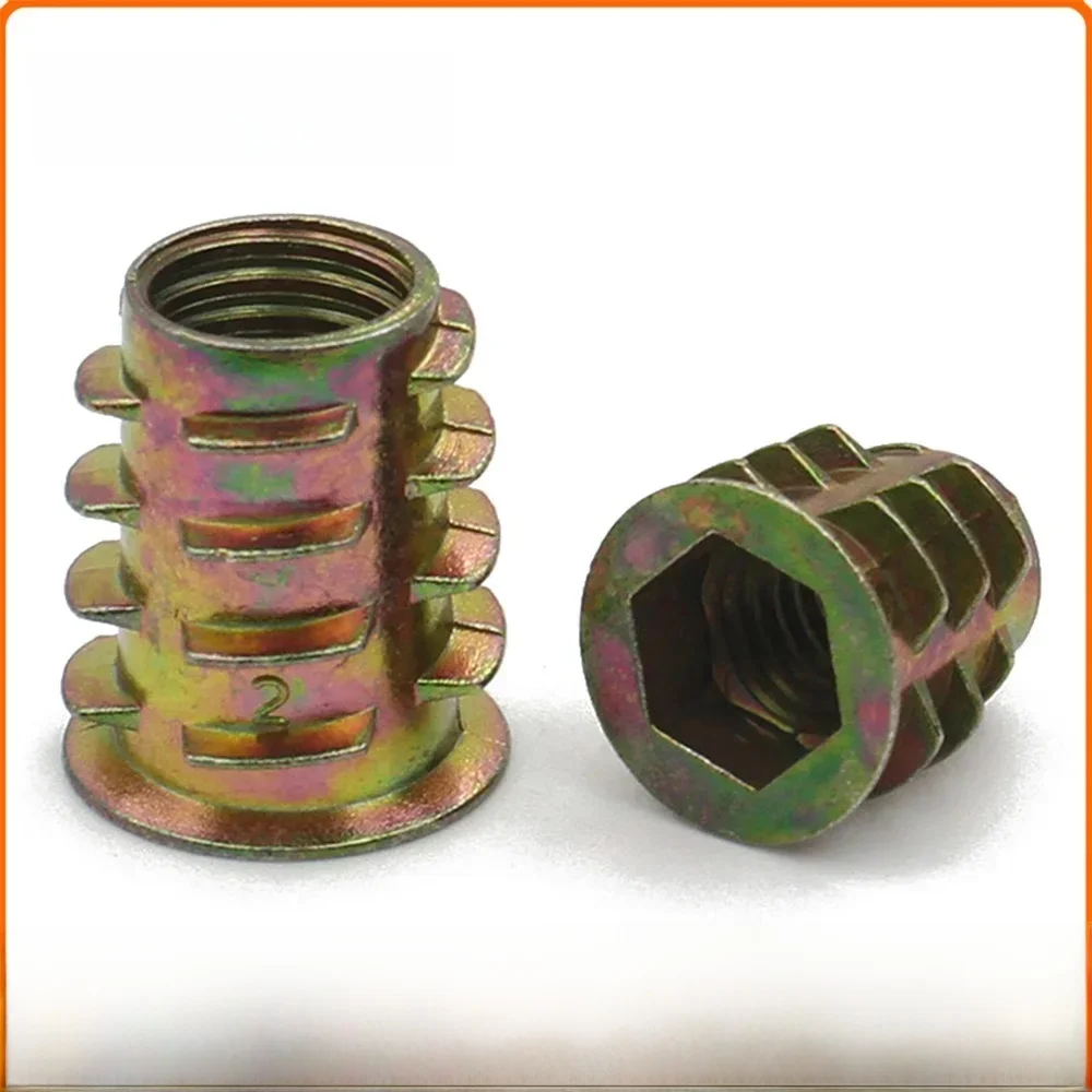 Filetage en alliage de Zinc pour écrou d'insertion en bois M4 M5 M6 M8 M10, tête d'entraînement hexagonale à bride, écrous de meubles, 10 à 50 pièces