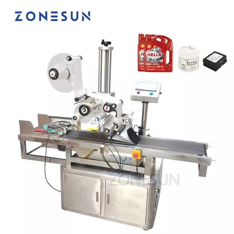 ZONESUN Tự Động Tốc Độ Cao Thẻ Cào Bề Mặt Phẳng Bình Túi Tự Động Ghi Nhãn Dán Máy Mỹ Phẩm Hộp Giấy