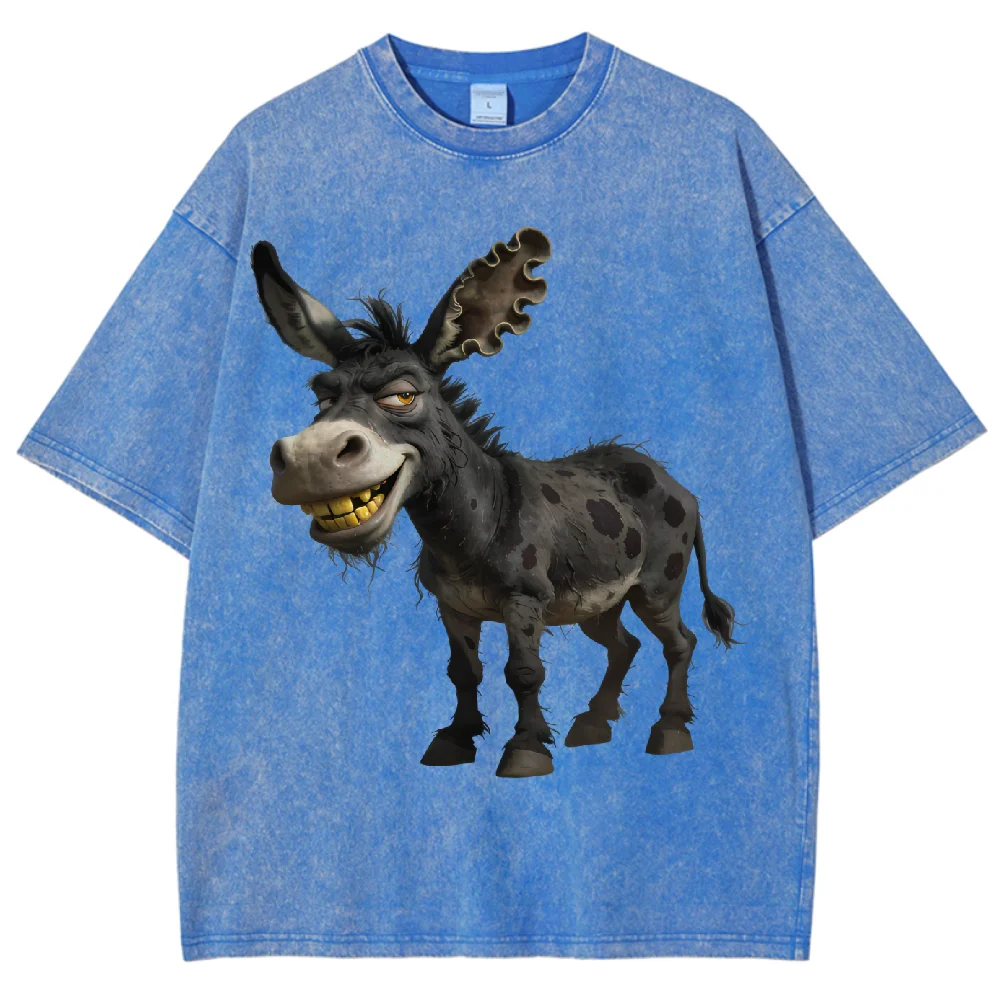 Speelse ezel grafisch T-shirt oversized korte mouw unisex casual top 2025, trendy streetwear kleding, comfortabel dagelijks gebruik