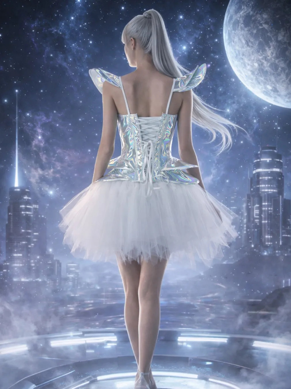 Cloudy.Lee Cyber-Punk Future Style Halloween Costume 2-Piece Set Corset + TUTU for Women
