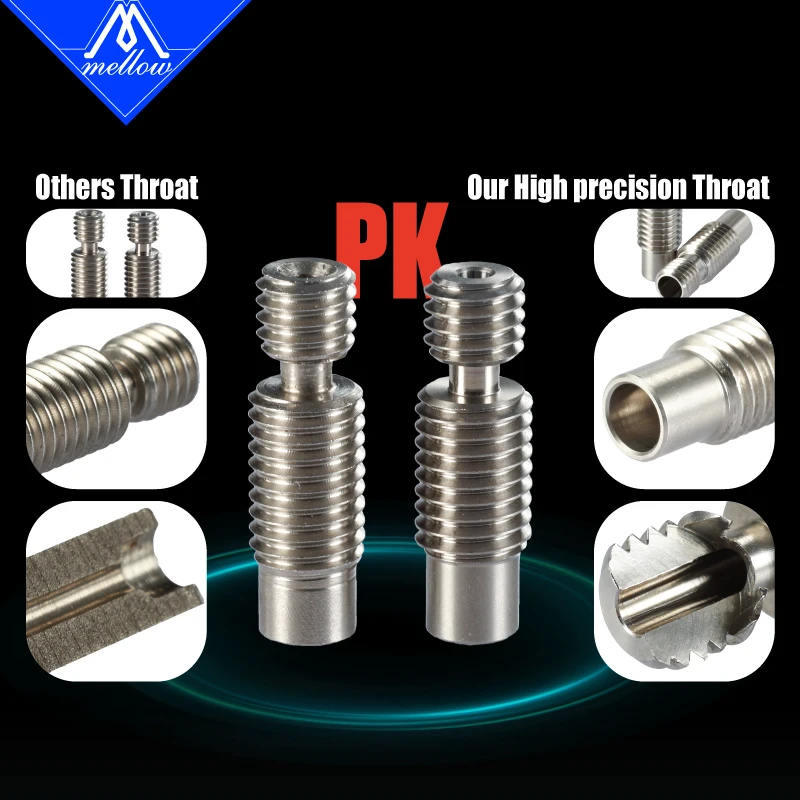 Mellow 1Pcs Super Smooth Heat Break V6 Thorat For V6 Nozzle Hotend Vocano Heater Block 1.75mm Filament 3D Printer Accessories