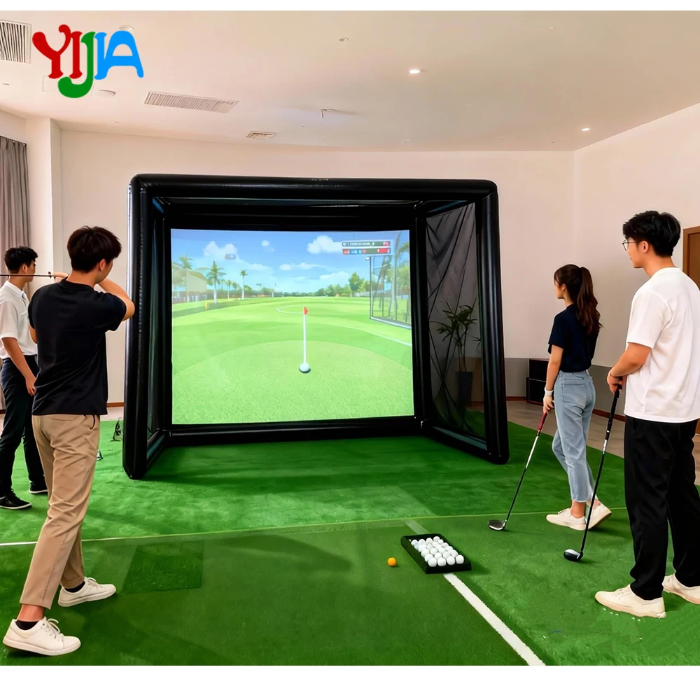 Inflatable Golf Simulator Net -Simulator Enclosure with White Projection Screen, Electric Pump for Indoor Outdoor  Golf Training